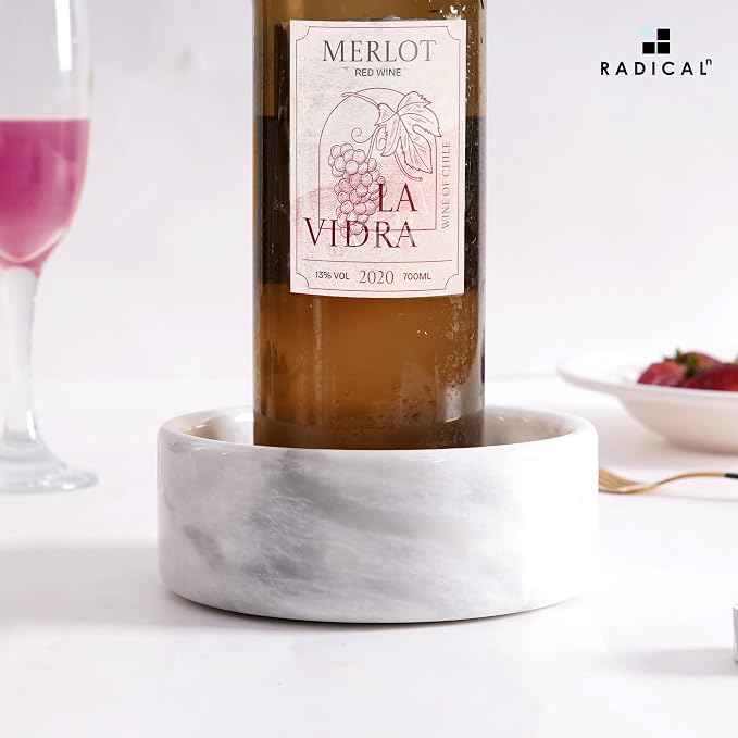 Radicaln Marble Wine Coasters 5.5" Inches White Wine Bottle Coasters for Countertop, Ideal Absorbent Cork Holder for Champagne Bottles