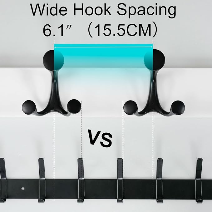 WEBI Coat Rack Wall Mount,36" Solid Wood Coat Hooks Wall Mounted Coat Hanger,16" Hole to Hole,Heavy Duty Hook Rack Rail,6 Triple Hooks for Hanging Coats,Jacket,Clothes,Hat,Backpack,White,2 Packs