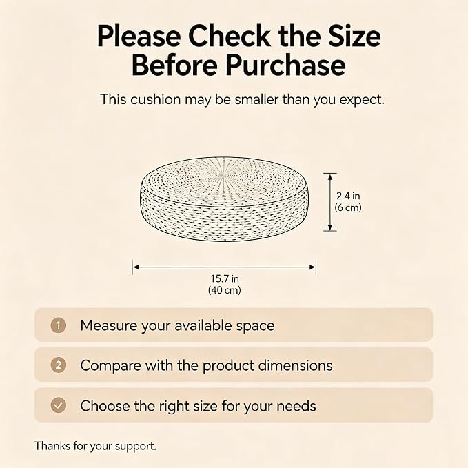 Round Tatami Floor Pillow, Handwoven Straw Cushion, Dia: 15.7" | Natural, Eco-friendly, Lightweight, Anti-Slip, Breathable, for Apartment Living Room Meditation Patio Outdoor Window Seat