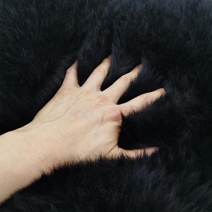Champlus Genuine Australian Merino Sheepskin Rug, 2.3x3.3 ft Lambskin Area Rug, Sheep Skin Fur Rug, Single Pelt, Black