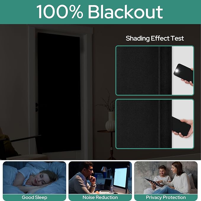 HOMEIDEAS 100% Black Linen Blackout French Door Curtains, Privacy Door Window Curtains, 30 X 68 Inch Room Darkening Blinds, Thermal Insulated Shades for Bedroom, 1 Panel