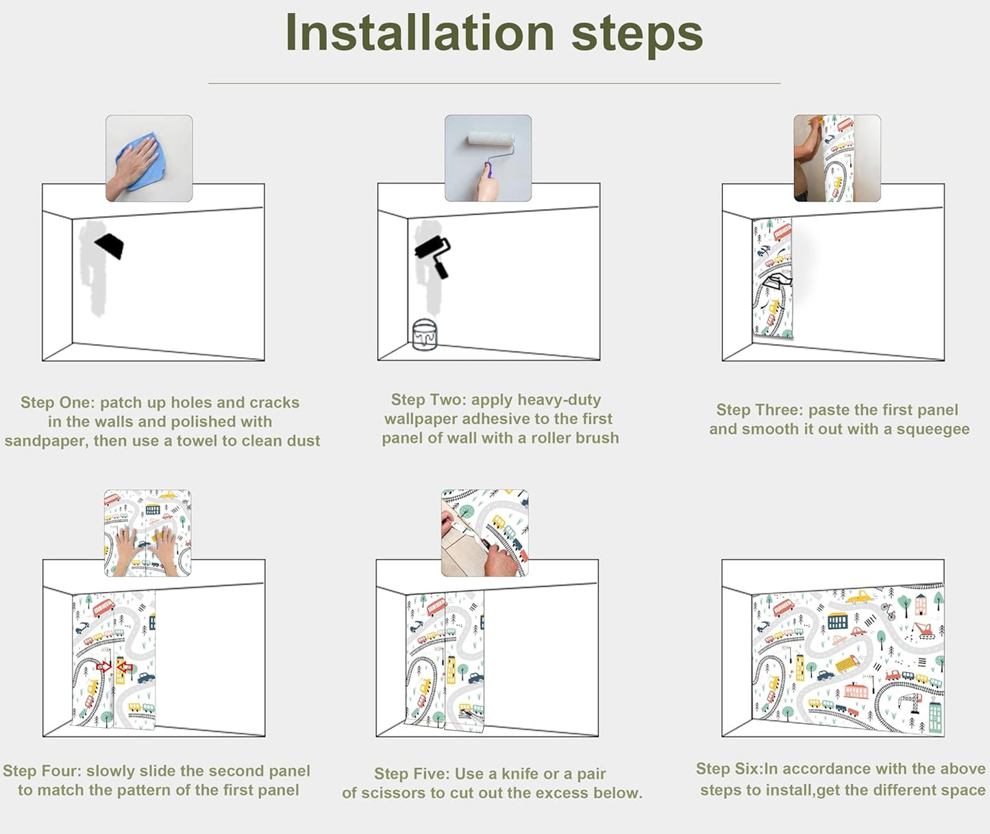 Cartoon Car Roadmap Wall Mural Bus Wallpaper for Kids Room Bedroom Living Room(Not Peel and Stick)