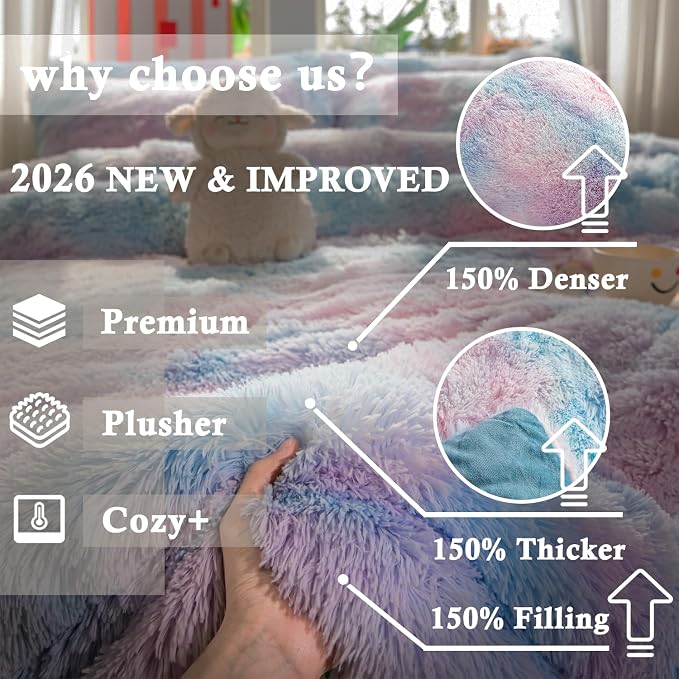 chovy Faux Fur Plush Tie-Dyed Blue Comforter Sets King - Ultra Soft Shaggy Flannel Velvet Fluffy Fuzzy 3PC Bedding Set （Comforter x 1 Pillowcases x 2）