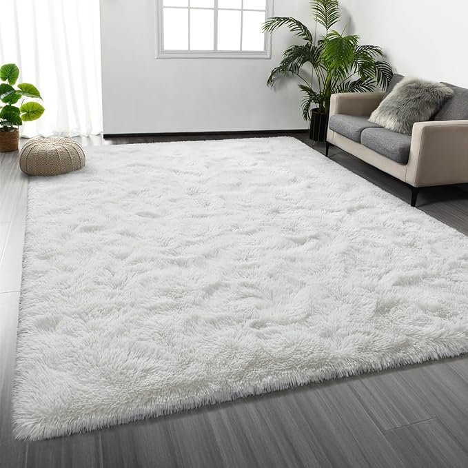 Deerhoo Large Shag Area Rugs 5 x 8, Plush Fuzzy Rugs for Living Room, Ultra Soft Fluffy Furry Rug for Bedroom, Indoor Carpet Nursery Rugs for Kids Room Home Decor, White
