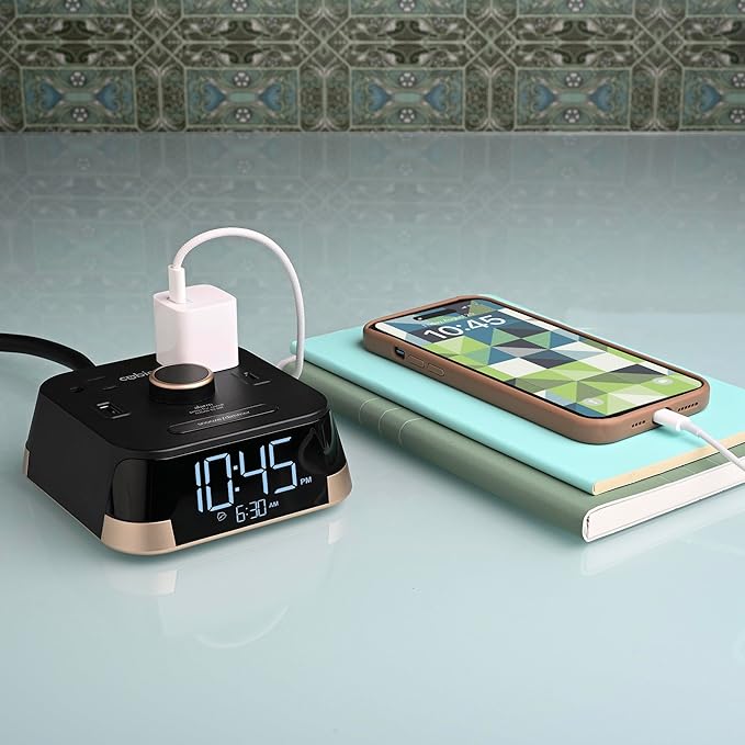 The Original Brandstand CubieTime | User Friendly & Convenient Alarm Clock Charger | 1 USB-A & 1 USB-C Port | 2 Tamper Resistant Outlets | As Seen in Top Hotel Brands