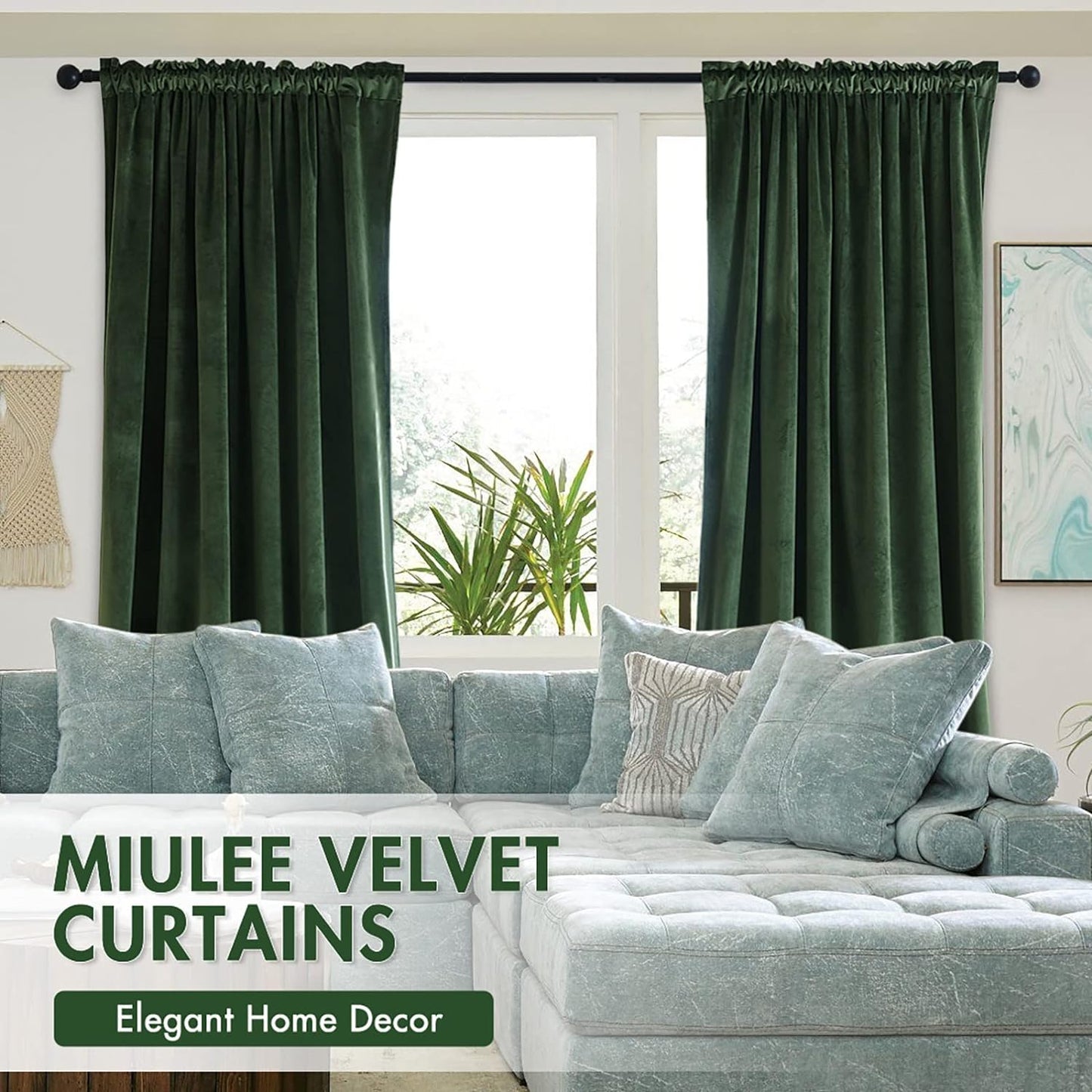 MIULEE Olive Green Velvet Curtains Thermal Insulated Blackout Curtain Drapes for Bedroom Living Room Darkening 72 Inches Long Curtains Panels Rod Pocket Set of 2