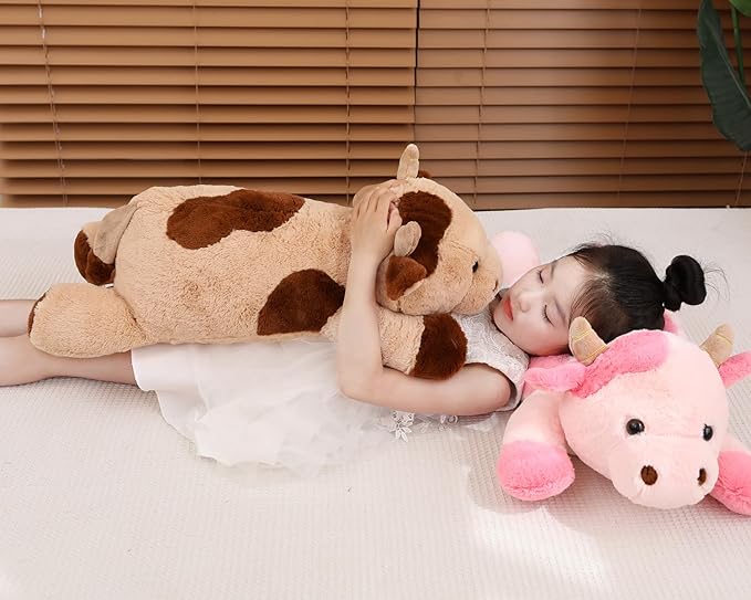 YESGIRL 25.6 inch 5 lbs Cow Weighted Stuffed Animals, Large Weighted Plush Animal, Cute Plush Toy Pillow, Soft Kawaii Plushie Gifts for Adults, Kids, Boys and Girls