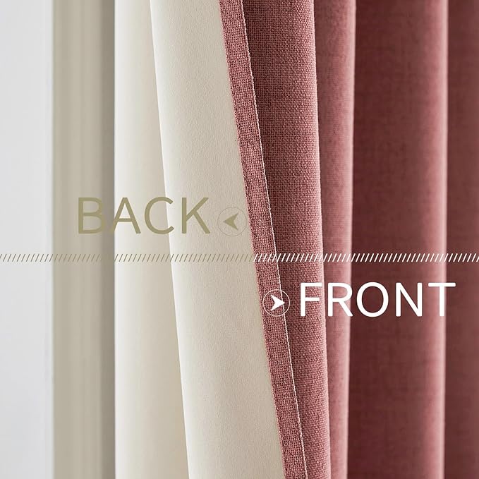 MIULEE 100% Blackout Linen Textured Curtains for Bedroom Solid Thermal Insulated Dusty Rose Grommet Room Darkening Curtains & Drapes Luxury Decor for Living Room Nursery 52 x 54 Inch (2 Panels)