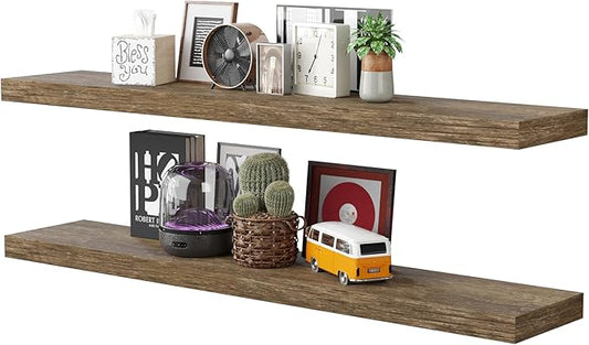BAMEOS Floating Shelves,40 in W x 8in D Wall Mounted Wooden Shelves with Invisible Brackets Set of 2, Hanging Wall Shelves Decoration for Bedroom, Bathroom, Living Room and Kitchen