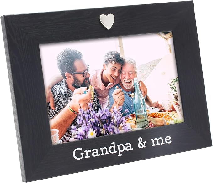 MIMOSA MOMENTS Silver Heart Black Picture Frame for 4x6 photo (Grandpa & me)