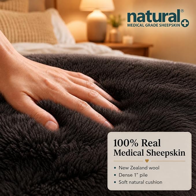 Natural Sheepskin for Bed Sores and Skin Irritation | Hastings 100% Real Medical Sheepskins with Non-Slip Back for Pain Relief and Discomfort, Wool Seat Pad, Charcoal Grey, 2 ft x 3 ft