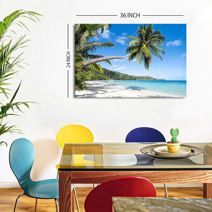 Beach Palm Tree Canvas Wall Art Coastal Wall Decor Nature Landscape Painting for Living Room Bedroom Ocean Seascape Pictures Coconut Palms Poster Modern Artwork Kitchen Office Home Decorations 24x36”