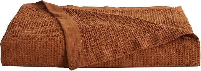 Great Bay Home 100% Cotton Blanket for King Size Bed | Lightweight and Breathable Waffle Weave Blankets for Summer & Spring | Versatile, Layering Orange Bed Blanket, Terracotta, 102x90 inches
