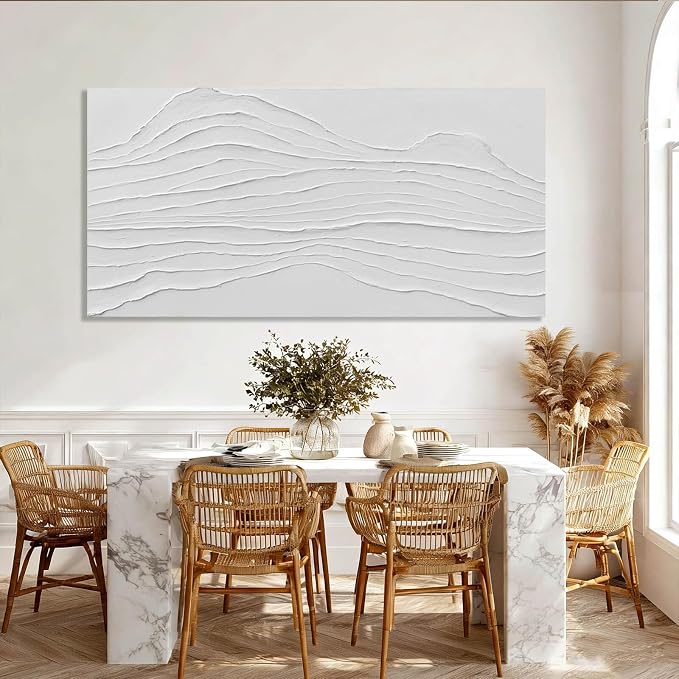 GAIDUOMAI Large Abstract Wall Decor White Line Wall Art Textured Minimalist Poster Contemporary Wall Painting for Living Room Office Bedroom 29"x 58" Hallway Decor