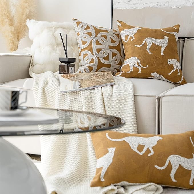 Croker Horse 22x22'' Inches Throw Pillow Cushion Cover - Pig Nose Horseshoe Pattern Chenille Jacquard Embroidery Luxury Modern Style Couch Sofa Pillow for Living Room Bedroom