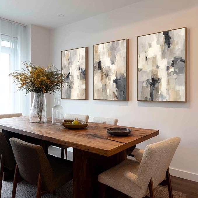 SAFERRYHOME Abstract Neutral Framed Canvas Wall Art, Minimalist Wall Decor Art Print, Modern Gray Brown Pastel Walls Painting Watercolor Artwork for Living Room, Bedroom, Dining Room, Office, 24"x36"x3
