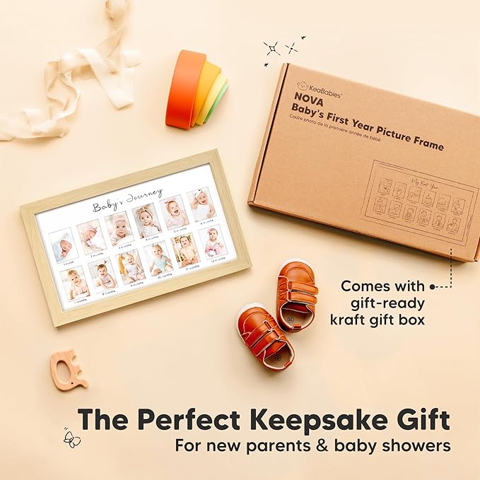 KeaBabies 12 Months Baby Picture Frame for Newborn Girl, Boy and First 5 Years Kids Memory Book - My First Year Photo Frame, Monthly Photo Keepsake - 90 Pages Keepsake Book