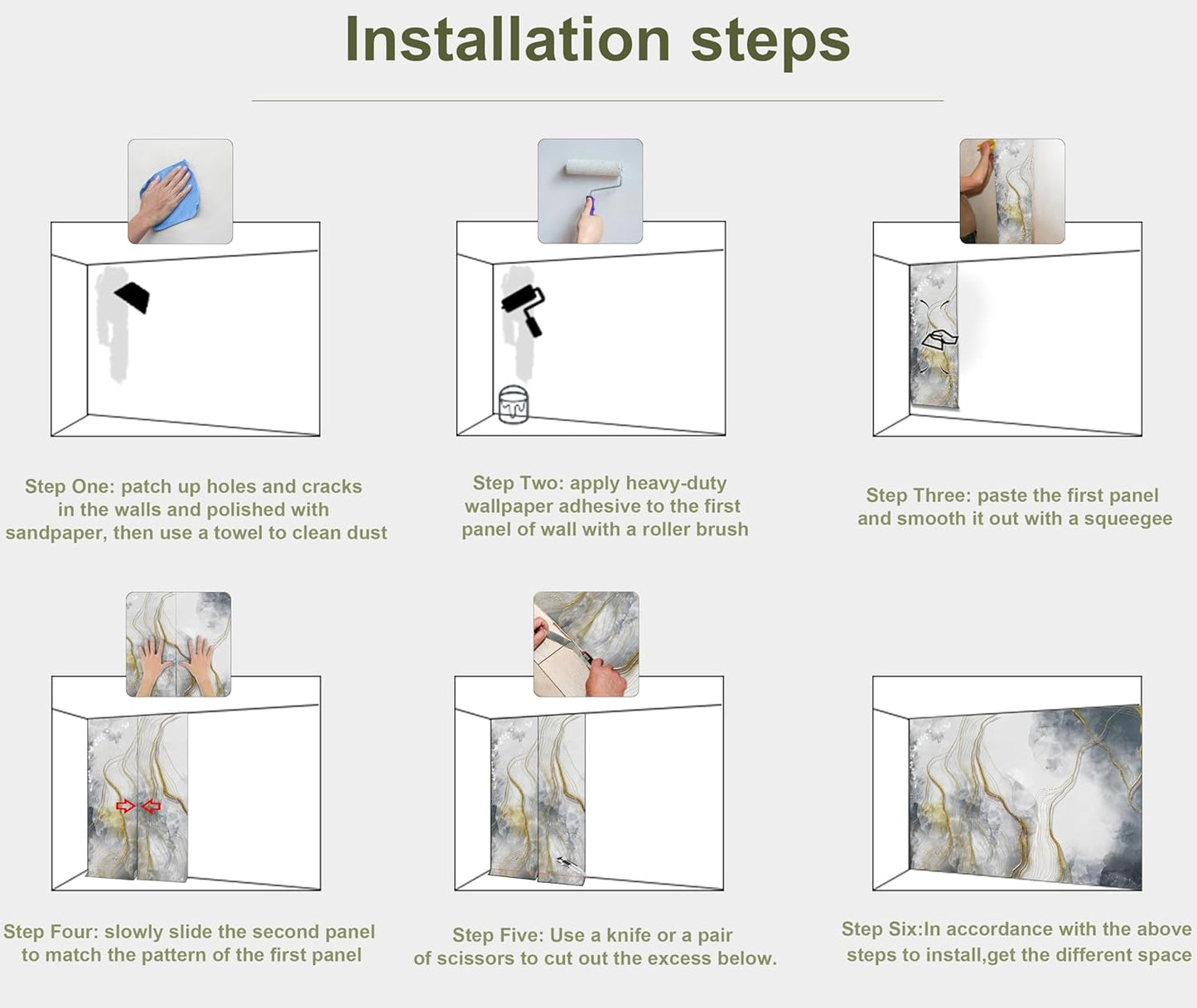 Abstract Grey Marble Wallpaper Large Abstract Gold Wall Mural for Bedroom Living Room Office(Not Peel and Stick)