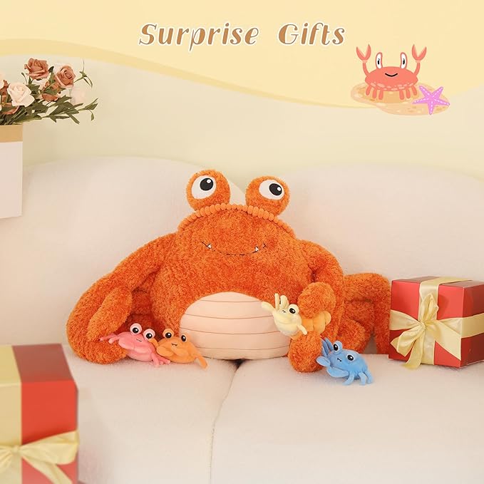 MorisMos 5 Pcs Crab Plush Stuffed Animal, 32inch Large Mommy Crab with 4 Babies, Crabs Stuffed Plushies Gift for Girls Boys Kids
