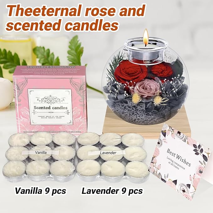 Preserved Roses Birthday Gifts for Her, Flower in Glass Dome with Scented, Flower for Women Mom Wife Daughter Girlfriend on Birthday Mothers Day Anniversary Valentines Day Christmas (Red)