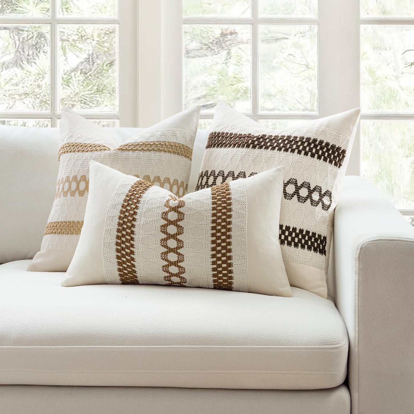 MIULEE Set of 2 Coco Brown Boho Decorative Pillow Covers 20x20 Inch Farmhouse Rustic Couch Throw Pillows Modern Spring Cotton Cushion Covers Retro Cute Macrame Woven Home Decor for Bed Sofa Chair