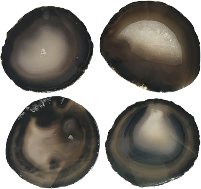 AMOYSTONE Large Black Agate Coasters Set of 4, 4-5 Inch Premium Stone Coasters, Executive Gift for Boss, Corporate Gift for Client