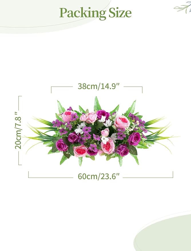 Artificial Cemetery Flowers with Stake: 1Pc Purple Roses Pink Peonies Realistic Memorial Day Grave Flowers for Cemetery - Outdoor Grave Decorations Funeral Arrangements
