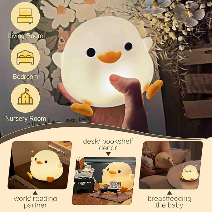 YR YRHH-PET Cute Duck Night Light, Dodo Duck Cute Lamp, Bean Shape, Kids Squishy Ducky Stuff, Silicone Dimmable Baby Nursery Touch Nightlight, Boy Girls College White Elephant Gifts, Home Décor Things