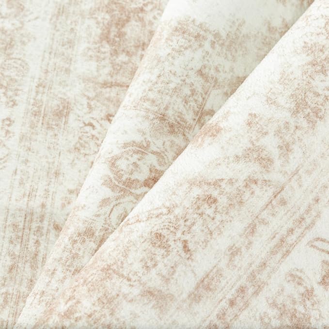 PureCozy Area Rug 8x10 Cream Washable Living Room Beige Carpet Non Slip Vintage Medallion Indoor Bedroom Beige Carpet Low Pile Soft Retro Distressed Large Rug Home Office Dining Room Playroom