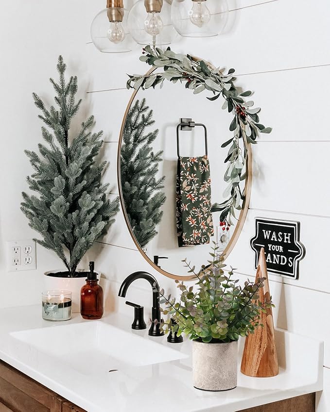 Coferset 2 Pack Small Fake Plants Christmas Greenery Eucalyptus Potted Artificial Plants for Shelf Desk Home Bathroom Farmhouse Room Coffee Table Decor Christmas Decor(Purple)