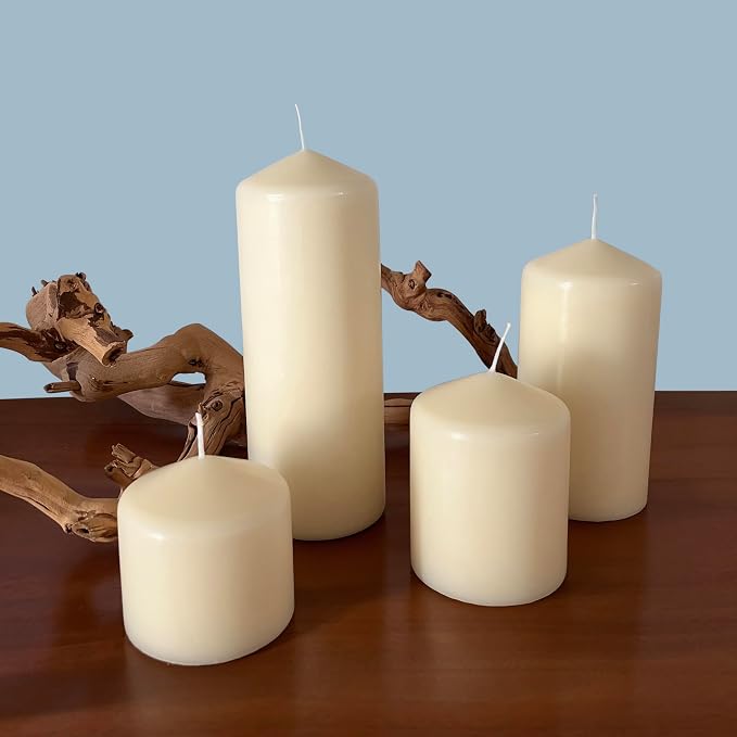 Stonebriar 35 Hour Long Burning Unscented Pillar Candles,3x4,Ivory,(Pack of 4)