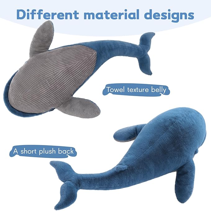 MaoGoLan 43 inch Stuffed Whale Big Plush Pillow Blue Whale 4ft Humpback Toy for Kids Girls Pregnant Women Adults, Ocean Sealife Lovers Gifts for Valentine's Day Christmas Birthday