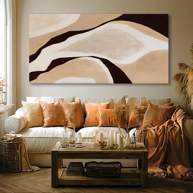 Dolidoteart Beige Brown Black Abstract Canvas Wall Art, Large Wall Decor for Living Room Bedroom Dining Room Office, Modern Neutral Art Print, 29x58 Inch