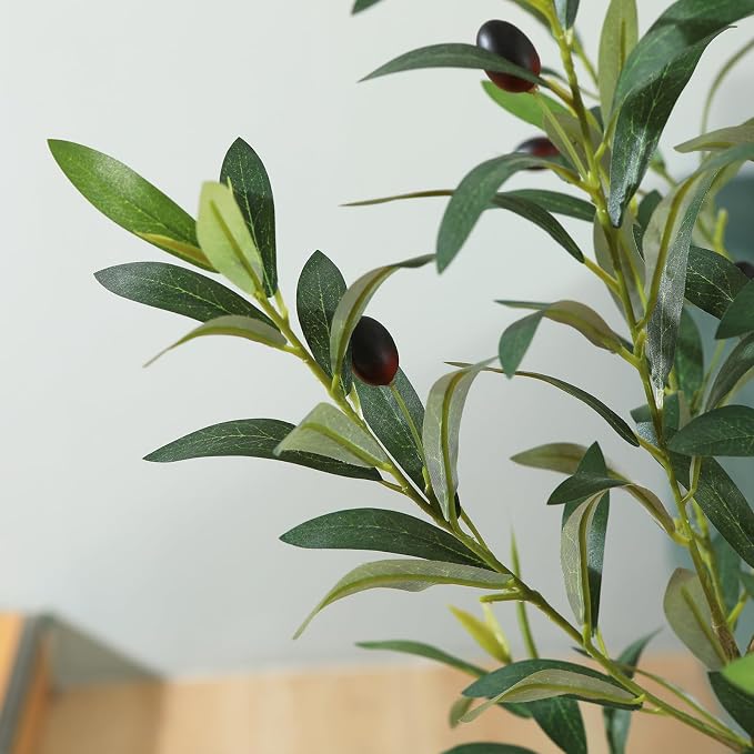 LOMANTO Artificial Olive Trees, 7 ft Tall Fake Olive Trees for Indoor | Faux Olive Silk Tree with White Planter,Large Olive Plants for Home Decor and Housewarming Gift, 1 Pack