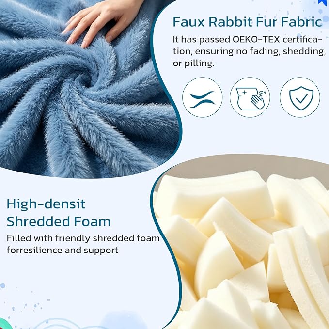2.5FT Memory Foam Bean Bag Chair - Ultra Soft Faux Rabbit Fur Round Sofa with Handle & Machine Washable Cover, Comfy Lazy Chair for Kids Teens, Perfect for Reading Gaming in Living Room Bedroom，Navy