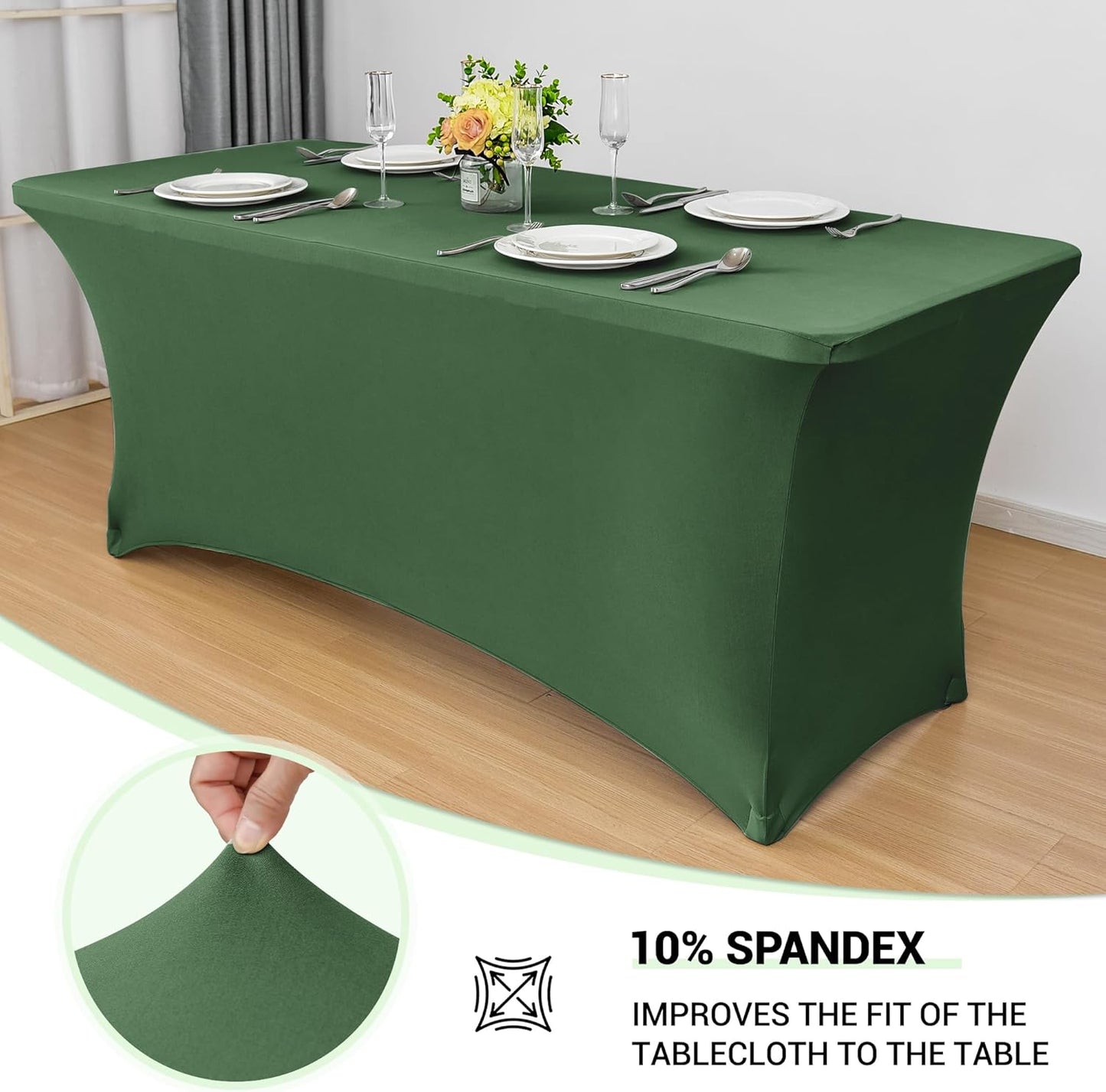 Obstal 6ft Blackish Green Stretch Spandex Table Cover for Standard Folding Tables - Universal Rectangular Fitted Tablecloth Protector for Wedding, Banquet and Party, 72L x 30W x 30H Inches, 2pc