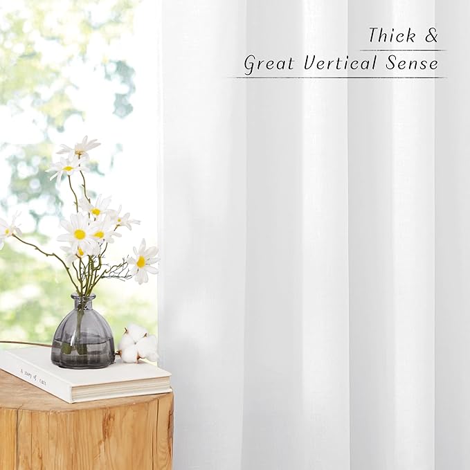 NICETOWN White Linen Bedroom Curtains 84 inches Long, Grommet Thick Linen Blend Window Treatments Privacy Assured with Light Filtering for Living Room, W42 x L84, 2 Panels