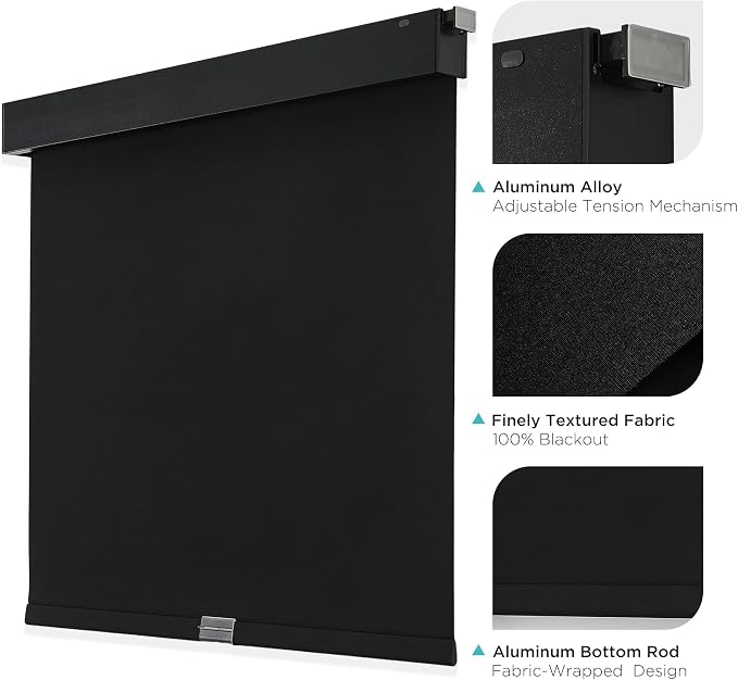 Joydeco No Drill Blackout Shades, Free-Stop Cordless Roller Shades, UV Protection, Thermal Insulated Blinds for Indoor Windows, Easy Install Window Blinds for Home and Office (Black, 22" W X 75" H)