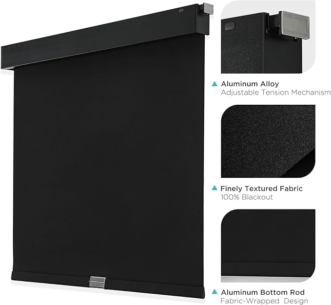 Joydeco No Drill Blackout Shades, Free-Stop Cordless Roller Shades, UV Protection, Thermal Insulated Blinds for Indoor Windows, Easy Install Window Blinds for Home and Office (Black, 34" W X 75" H)