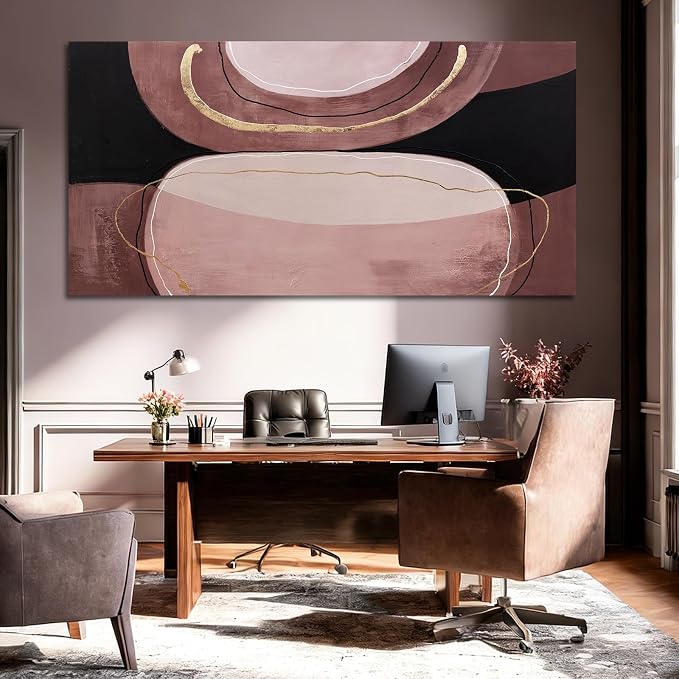 ZUNARE Modern Abstract Brown and Black Canvas Wall Art with Gold Accent Lines Minimalist Contemporary Wall Decor for Living Room Bedroom Office dinning room Artwork 29x58 Inch