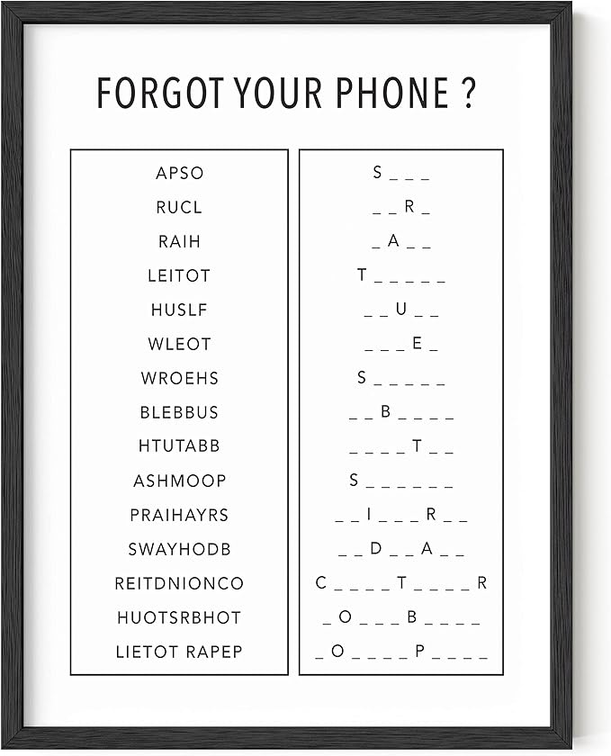 HAUS AND HUES Funny Bathroom Decor and Signs | Funny Black and White Bathroom Wall Art, Modern Powder Room or Guest Bath Decor | 12"x16" UNFRAMED (Unscramble)