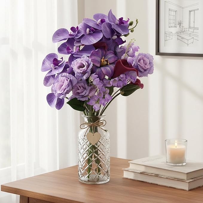 CEWOR Artificial Flowers Fake Flowers for Vase Silk Faux Flowers for Wedding Bouquets Flower Arrangements Floral Table Centerpieces Home Kitchen Garden Party Décor (Purple)