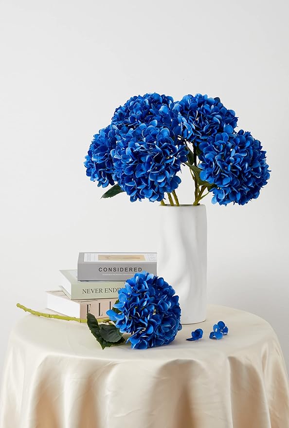 PARTY JOY 5PCS 15.4In Artificial Hydrangea Silk Flowers Bouquet Faux Hydrangea Stems for Wedding Centerpieces Home Decor (Blue)