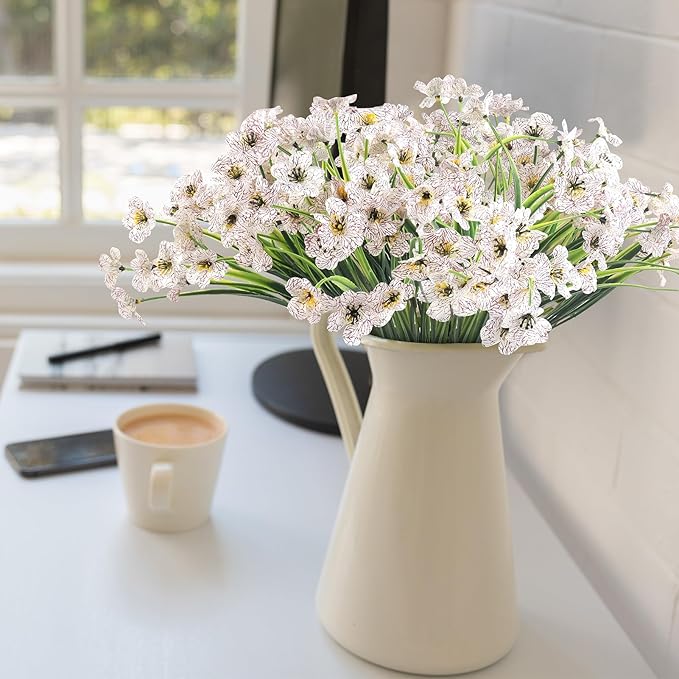 ColoPlay 24 White Bundles Artificial Flowers for Outdoors/Indoors Fake Flowers Plants for Indoor Outside Garden Porch Window Box Home Wedding Farmhouse