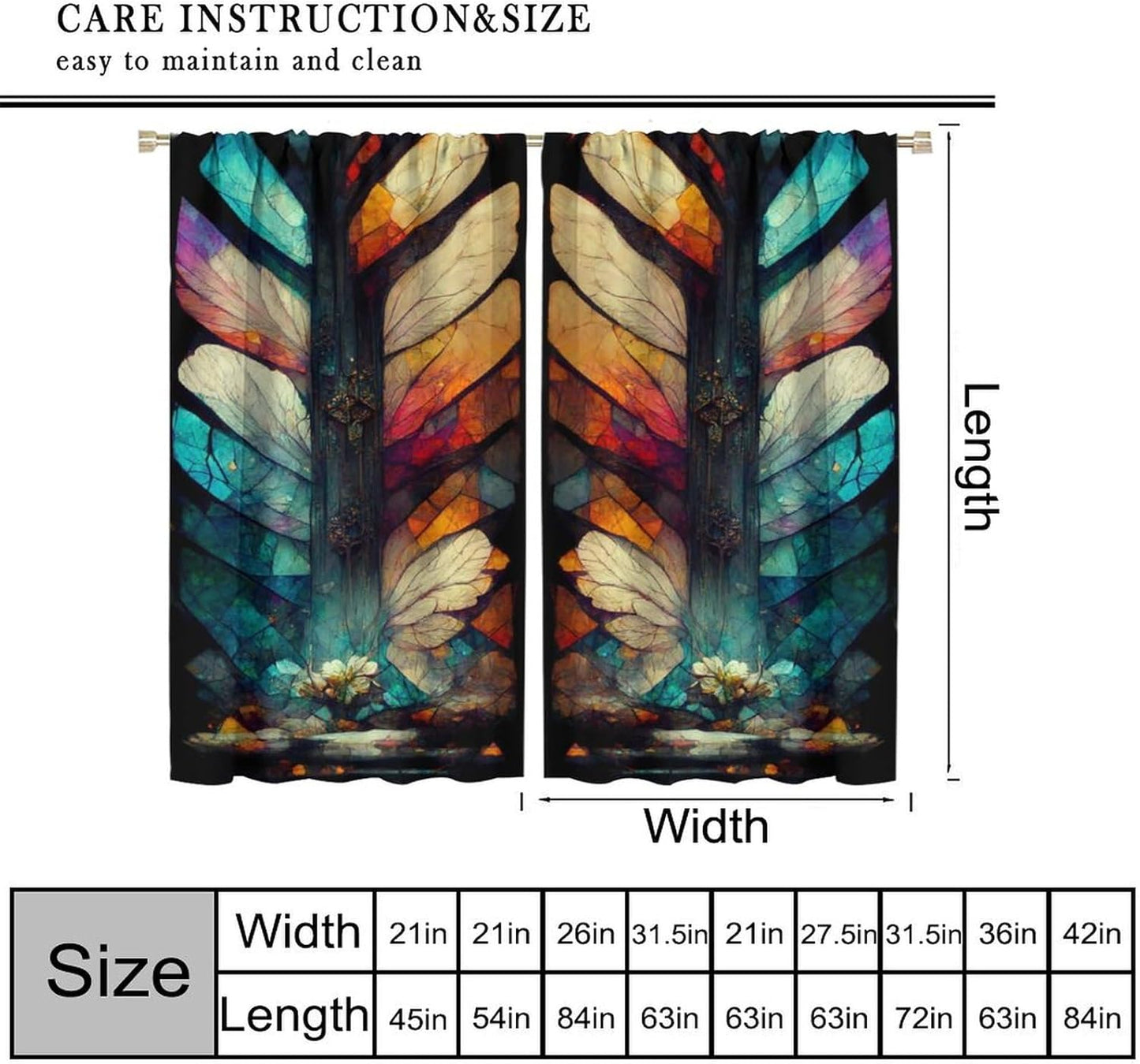 Stained Glass Curtains,Vintage Magical Colorful Abstract Art Home Decor Drapes for Bedroom Living Room Kitchen Window Treatment 2 Panels Set Total Size 55" W X 63" L Inch