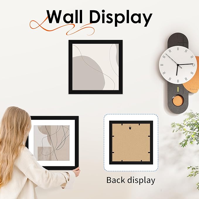 FIXSMITH 10x10 Picture Frame Set of 2, Photo Frame with HD Plexiglass, Display Pictures 8x8 with Mat or 10x10 Without Mat, Black Picture Frames Collage Wall Decor, Gallary Wall Frame