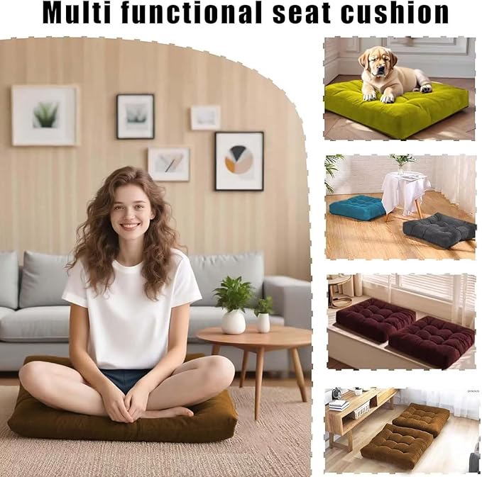18x18in Floor Pillows Set Square Chair Cushion Pad for Sitting Tufted Corduroy Seat Cushions for Living Room Balconies Office Yellow