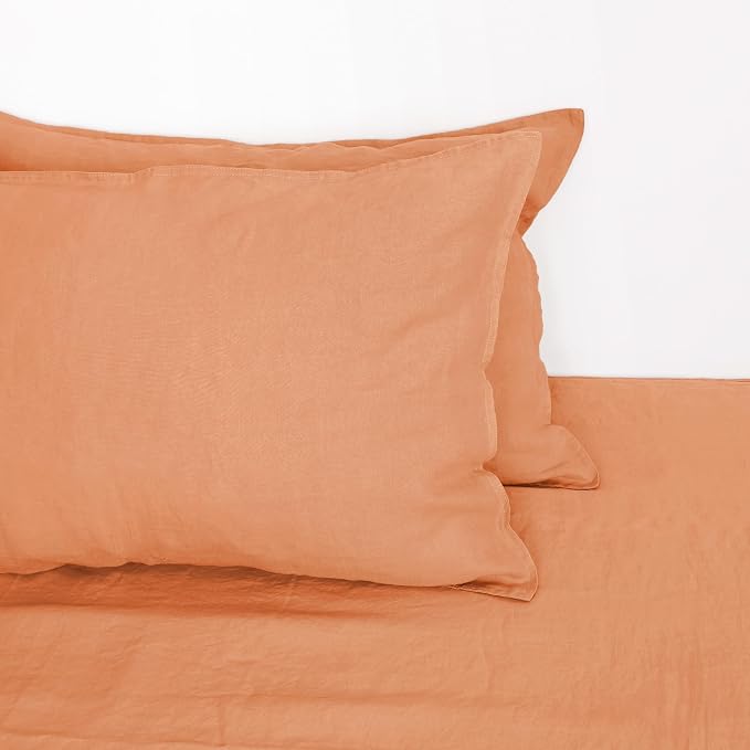 Linen World Natural Linen Pillow Cases - Set of 2 Moisture-Absorbing 100% French Linen Pillow Shams,King Size (20''x40''),Stone Washed,Pastel Peach