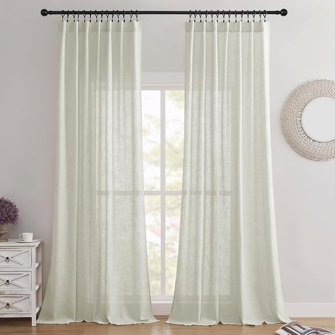 Joydeco Linen Curtains 90 Inch Length 2 Panel Sets,Light Filtering Curtains for Bedroom 52 Inch Wide Living Room Drapes with Back Tabs & Rod Pockets (W52 x L90 Inch, Oatmeal)