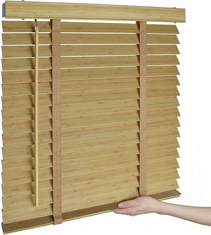 2" Cordless Bamboo Blinds,Indoor Windows Horizontal Blackout Wood Blinds, Room Darkening Window Shades for Interior Bedrooms, Living Rooms, Offices Natural 38.5" W x 64" H